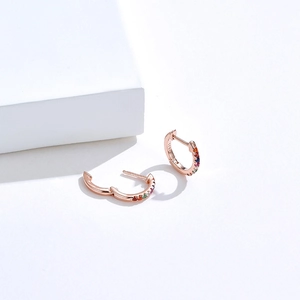 Elegant S925 sterling silver huggie earrings with colorful zircons in rose gold finish