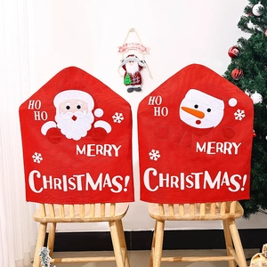 Christmas Chair Back Covers Non-Woven Fabric Santa Snowman Elk Cartoon Print Dining Room Table Decor Red