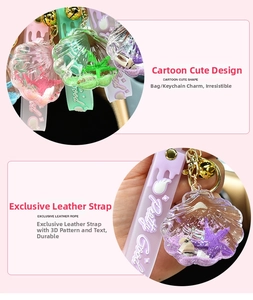 Detail of colorful shell-shaped liquid glitter keychains with starfish and sequins