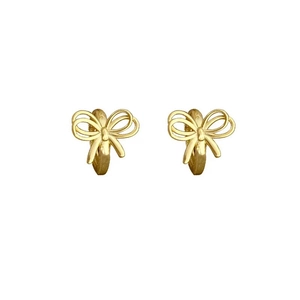 Elegant gold bow-shaped S925 sterling silver earrings for women with high-end polished finish