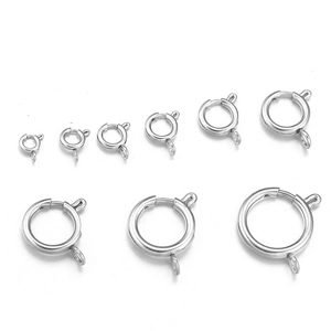 Polished silver stainless steel spring ring clasps in nine sizes for DIY jewelry making
