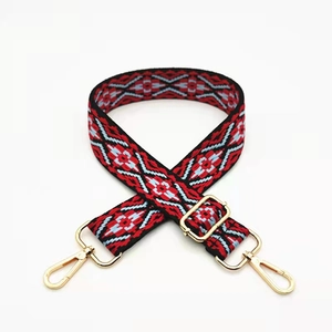 Correa de bolso ajustable 3,8cm de jacquard étnico con patrón geométrico rojo, negro y azul