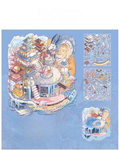 Detail view of 3D Mythical Dragon Palace DIY sticker set with PVC sheets and backcard