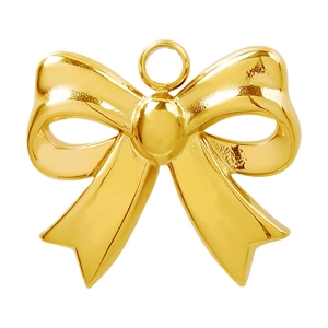 Close-up of golden stainless steel bow pendant with polished finish for DIY jewelry