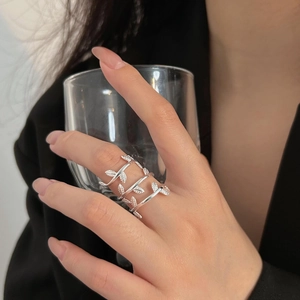 925 sterling silver leaf wrap open ring for women with minimalist adjustable design