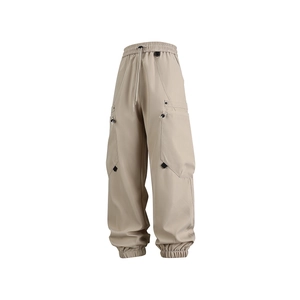 Pantalones cargo americanos de cintura alta con cordón y bolsillos laterales en caqui