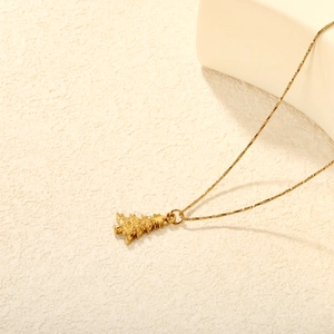 Elegant 18K gold Christmas tree necklace pendant for women with a polished metallic finish