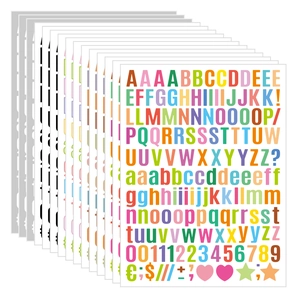 Stack of colorful 0.5 inch waterproof alphabet and number stickers for DIY crafts