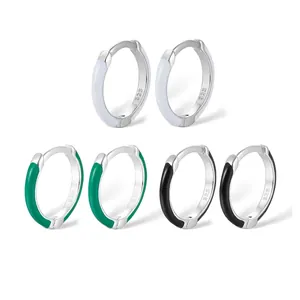 925 Sterling Silver Hoop Earrings Colorful Enamel Drip Glaze Huggies Minimalist Geometric Jewelry For Women Gift