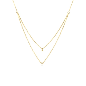 Double layer S925 silver necklace with sparkling heart and star pendants in gold