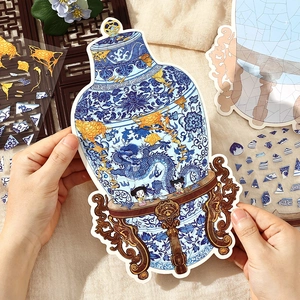 Autocollants de porcelaine bleue et blanche avec motifs de dragon pour scrapbooking