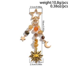 Detailed view of sun and moon keychain with dimensions 10cm length and 10.8g weight