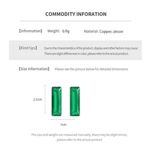 Detailed size and weight chart for vintage zircon square drop earrings in gold plating