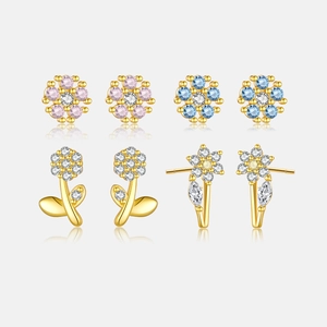 Elegant Flower Snowflake Stud Earrings For Women With 925 Sterling Silver Earring Post 18K Gold Plated Zircon Jewelry