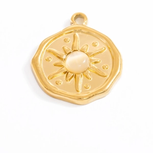 Colgante de sol en acero inoxidable chapado en oro 18K con piedra ojo de gato