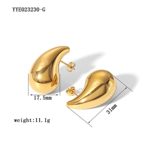 Detailed view of large gold-plated teardrop earrings with dimensions 17.5mm by 31mm