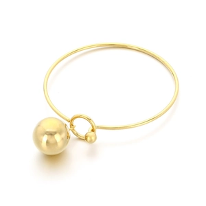 Minimalist gold hollow ball pendant bangle featuring a smooth knotted adjustable loop