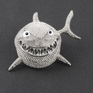 Shark pendant necklace with sparkling crystals and silver Cuban tennis chain for a trendy look