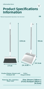 Guida dettagliata alle dimensioni per set scopa e paletta bianca con altezza 100cm e larghezza 27cm
