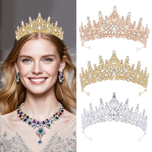 Elegant bridal crystal crown set in gold silver and rose gold for wedding hair accessories