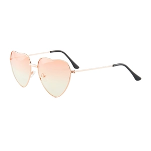 Retro metal heart-shaped sunglasses with rose gold frames and pink-yellow gradient lenses