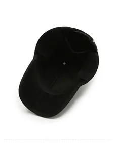 Detailed interior of a black woolen baseball cap for men with soft lining and stitching