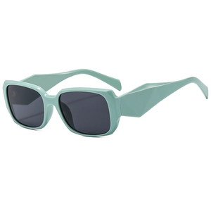 Square mint green sunglasses with thick frames and dark UV protection lenses