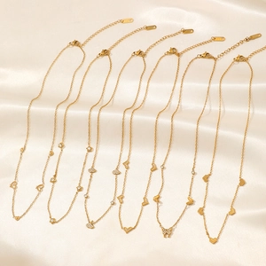 Minimalist 18K gold plated stainless steel necklaces with heart and butterfly pendants