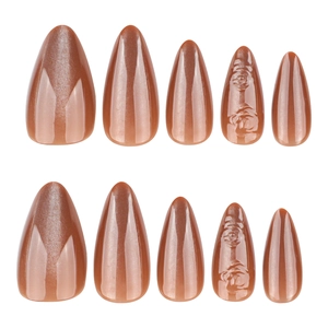 3D rose 10pcs cat eye brown press-on nails with almond shape design and shimmer effect