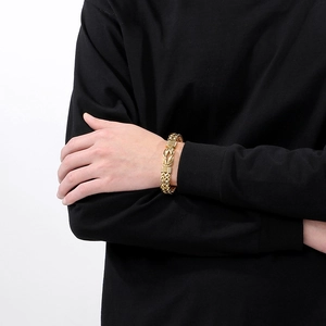 Men's hip-hop gold twist rope chain bracelet made of durable stainless steel