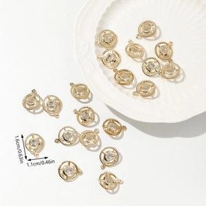 Golden round pendant with clear sparkling zirconia stone for jewelry DIY making