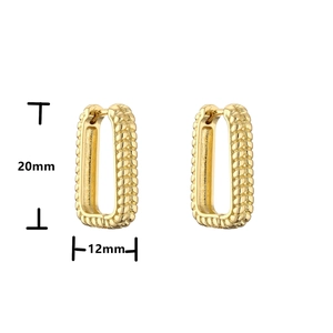 Twisted rope texture gold geometric hoop earrings measuring 20mm height and 12mm width