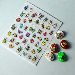 Waterproof 5D ladybug and butterfly nail stickers with 3D insect relief textures