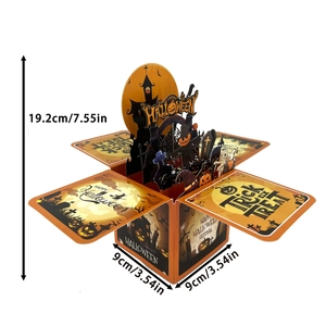 3D Halloween pop-up card with haunted house and pumpkin, size 19.2x9cm for gift