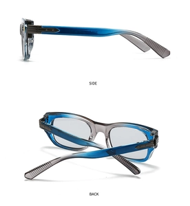 Detail view of square aviator sunglasses frame showing side and back perspectives