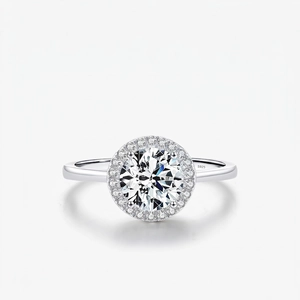 Round Brilliant Zircon Ring 925 Sterling Silver Elegant Halo Wedding Engagement Jewelry For Women Sparkling Classic Style