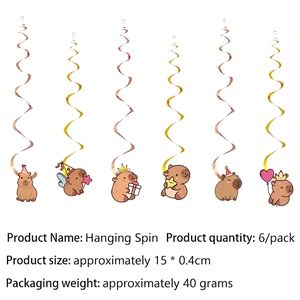 Set of 6 Capybara party hanging swirls with cute cartoon character cards for birthday