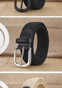 Detailed comparison of elastic braided belts with matte black and silver buckle options