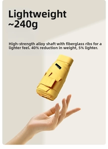 Detail view of lightweight 240g yellow six-fold umbrella with durable alloy rod