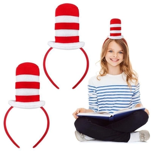 Detail of red and white striped top hat headband for costumes and party decor