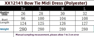 Tableau des tailles détaillé pour la robe midi à nœud avec mesures précises en centimètres