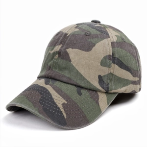 Detail of classic green-brown camouflage baseball cap with durable canvas texture