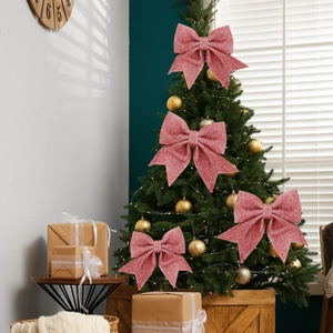Pink glitter Christmas tree bows made of EPE foam for holiday party and gift decoration