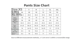 Detailed size chart for high waist PU leather pants showing measurements from XS to XXL