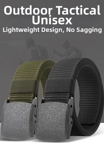 Detail of outdoor tactical nylon belts with lightweight matte plastic buckles in black and green
