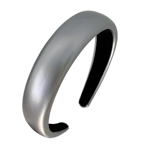Minimalist high-crown grey padded headband with a smooth matte finish on a white background