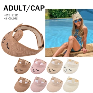 Kids Paper Straw Visor Hat Cute Cartoon Cat Rabbit Ears Adjustable Sunshade Summer Outdoor For Toddler Girls Boys
