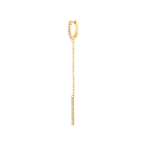 Detail of 925 sterling silver tassel drop earrings with gold plating and cubic zirconia
