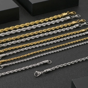 Detailed comparison of gold and silver twisted rope chains in various diameters
