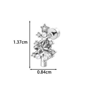 Boucle d'oreille sapin de Noël en argent avec strass et perles, hauteur de 1,37 cm